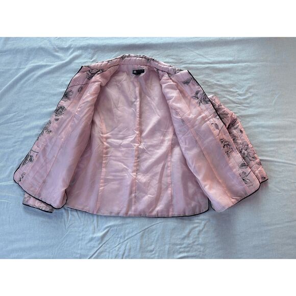 Carole Little 100% Silk Button-up Jacket, Petal Pink, Black Flowers, Large - Picture 6 of 8